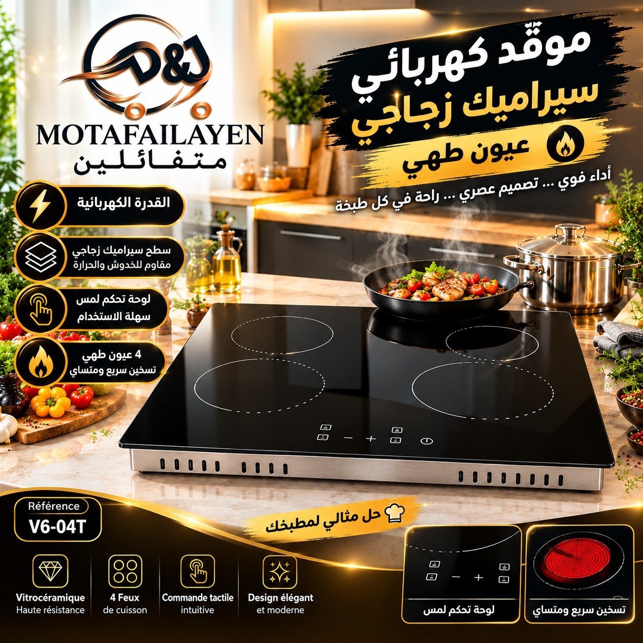 موقد سراميك زجاجي 4 عيون